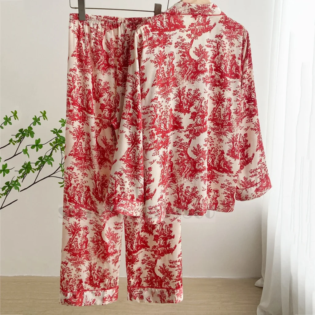 Pyjama Femme Imprimé Fleurs Été Satin Mode L M XL