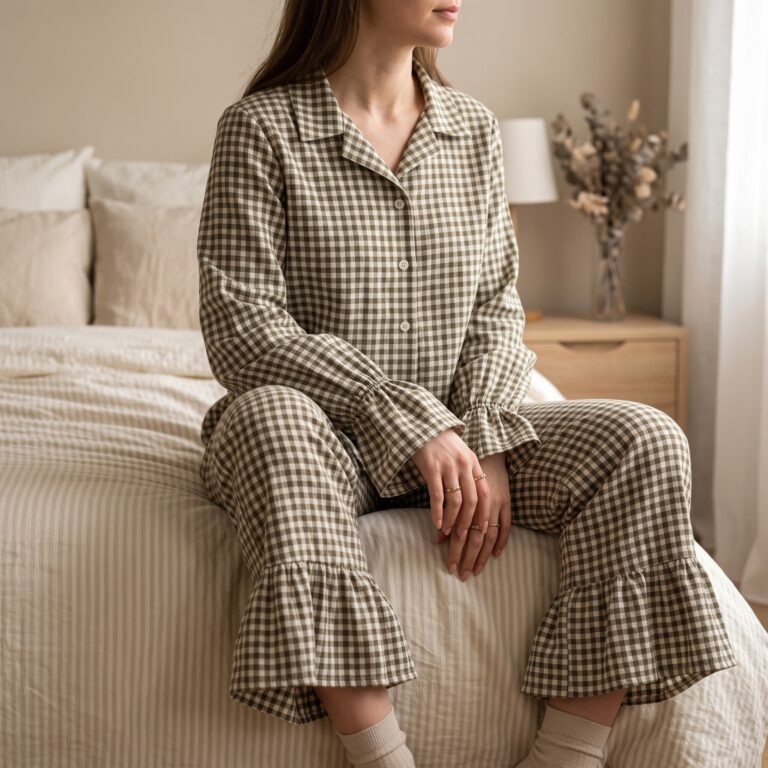 Pyjama vichy kaki Léane